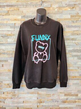 Jeanswest Black Oversized Graphic Sweatshirt Funny Teddy Bear Crewneck M